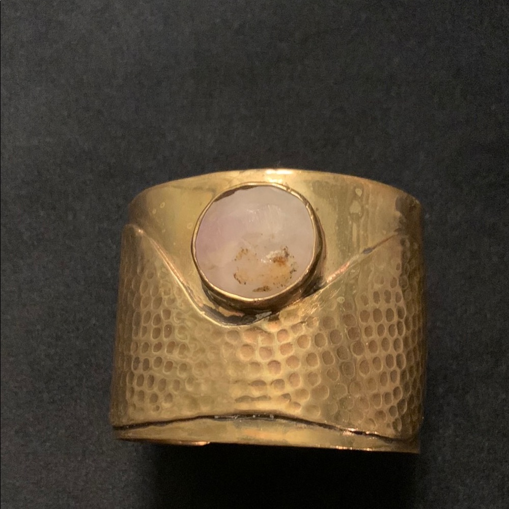 Hammered Cuff Gold Tone with Stone Accent